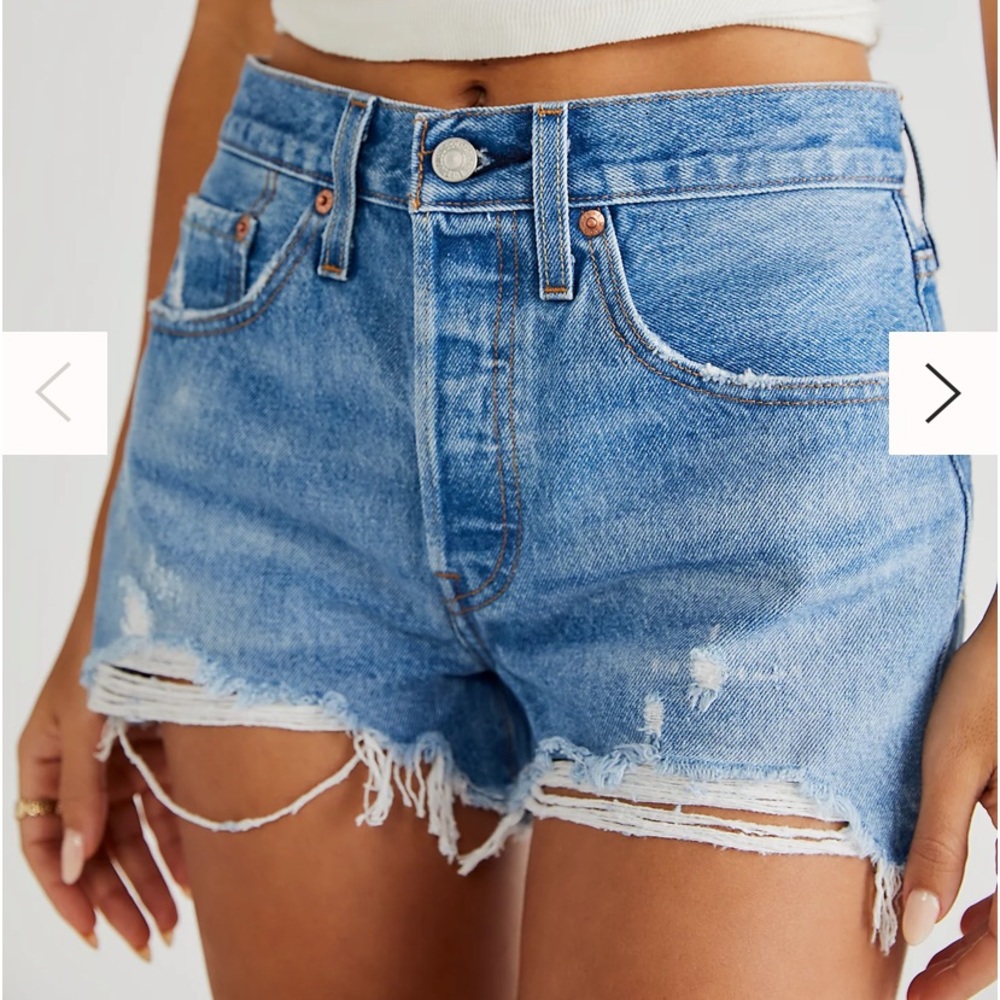 Levi’s Original 501 cutoff shorts, Athens medium-wash denim.